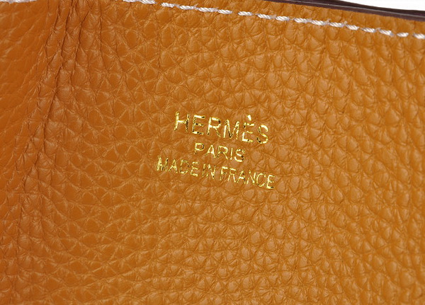 Fake Hermes Reversible Leather Handbag Light Coffee/Peach 519020 - Click Image to Close